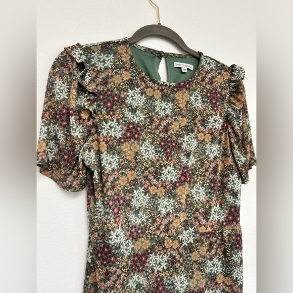 Nordstrom Spirit of Grace Green Floral Short Sleeve Mini Dress size L Large - Picture 7 of 8